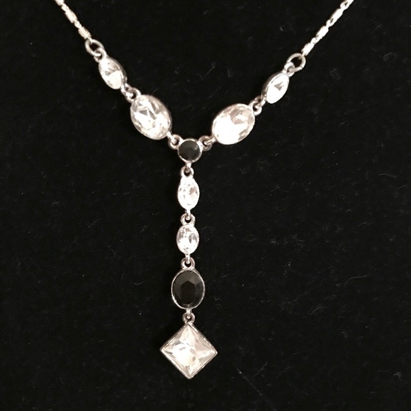 Silver/Black Rhinestone Teardrop Necklace - Picture 2 of 2